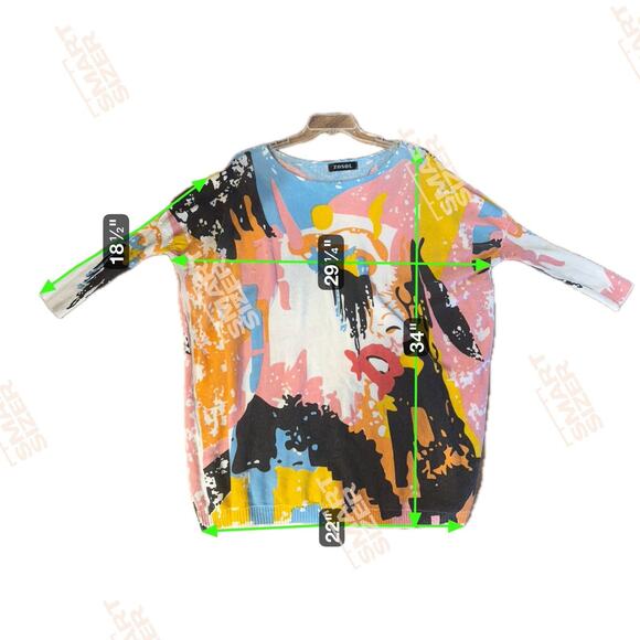 ZOSOL Oversized Colorful Geometric Sweater Art Artsy Art Teacher Boho Retro - Picture 3 of 7